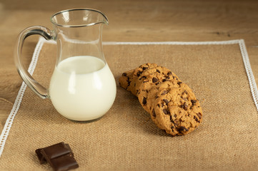 chocolate cookies and jug of milk delicious traditional food snack