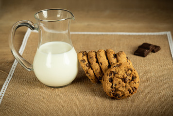 chocolate cookies and milk traditional delicious food