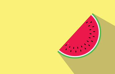 Watermelon slice with shadow on yellow.