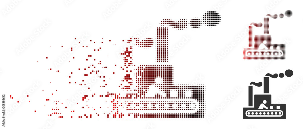 Poster vector fabric building icon in sparkle, pixelated halftone and undamaged entire versions. disintegra