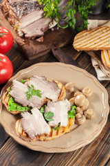Sandwich with baked pork belly