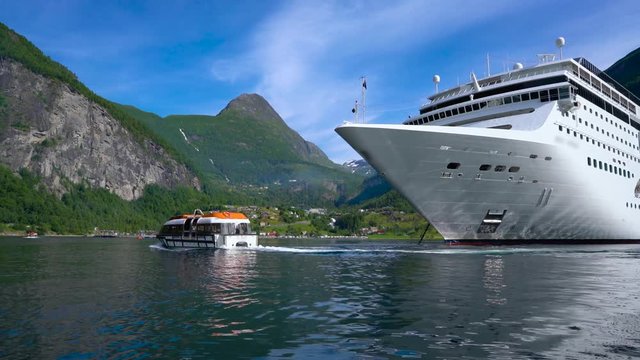 Cruise Liners On Geiranger fjord, Norway