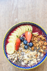 Eating healthy breakfast bowl. Yogurt, granola, seeds, and dry fruits ,Clean eating, dieting, detox