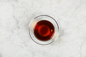 Top view of a cup of tea
