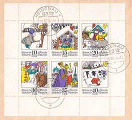 Russian folk winter fairy tale "chick, tweet, tweet",postmark Heidenau.Postage stamp Germany 1974