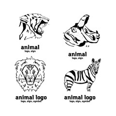 Hand-drawn pencil graphics, african animals set symbols