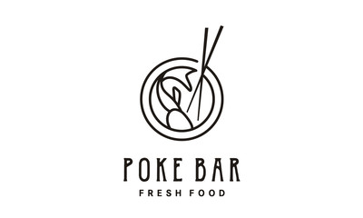 Fish Line Art with Bowl and Chopsticks for Poke Bar or Sushi Logo design inspiration