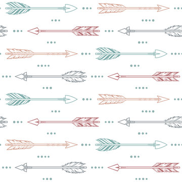 Seamless pattern with tribal arrows in pastel colors. Ethnic, boho style background