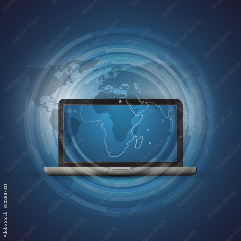 Poster mobile computing and networks concept with world map - abstract global digital connections, technolo
