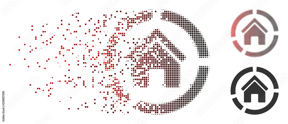 Poster vector realty diagram icon in dissolved, pixelated halftone and undamaged whole variants. disappeari
