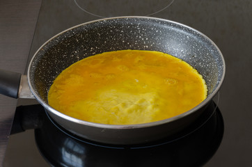 Omelette fried in a pan