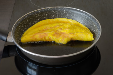 Omelette fried in a pan
