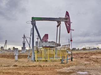 Mining equipment gas. The background of the cloudy sky. Bad weather with clouds vector illustration.