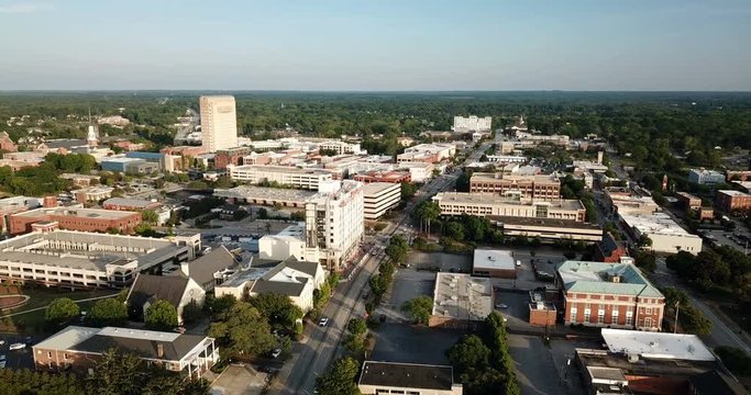 Aerial View Static Shot Over Main Street in Spartanburg South Carolina