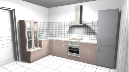 Fototapeta na wymiar kitchen 3D rendering interior design