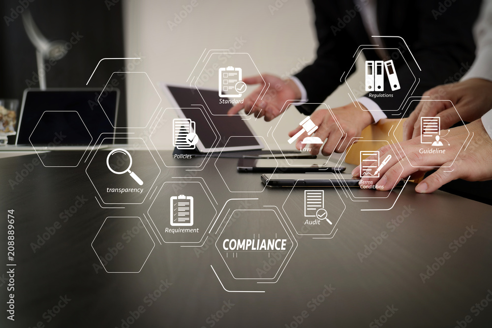 Poster co working team meeting concept,businessman using smart phone and digital tablet and laptop computer