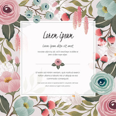  Vector illustration of a floral frame in spring for Wedding, anniversary, birthday and party. Design for banner, poster, card, invitation and scrapbook 