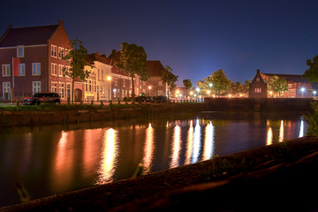 Fototapeta na wymiar Long exposure night photography in Bergen op Zoom, The Netherlands