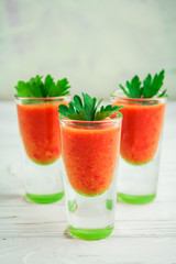 cold gazpacho soup in glasses