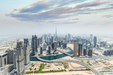 Fototapeta na wymiar Aerial view of modern skyscrapers, Dubai, UAE.