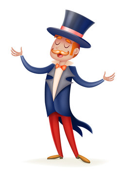 Circus show host boy man suit cylinder hat icon isolated 3d cartoon design character vector illustration