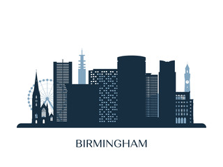 Obraz premium Birmingham skyline, monochrome silhouette. Vector illustration.