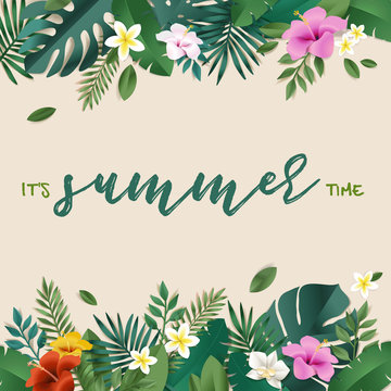 Summer vector illustration concept for background, web and social media banner, summertime card, party invitation template. Lettering summer concept with natural elements.