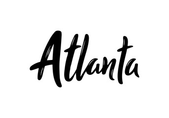 Atlanta hand-lettering calligraphy. Hand drawn brush calligraphy. City lettering design. Vector illustration.