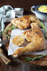 Roast chicken with garlic and mashed potatoes