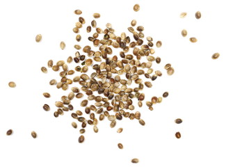 hemp seeds isolated on white background, top view