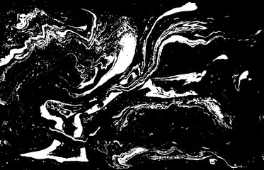 Black and white liquid texture. Hand drawn marbling illustration. Abstract vector background. Monochrome marble pattern.