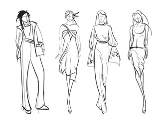 Stylish fashion models. Pretty young girls. Fashion girls Sketch