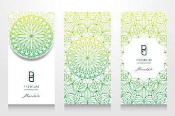 Packaging template layout. Collection of design elements for product. Premium elegant mandala vector