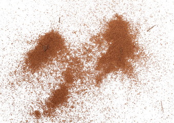 Fototapeta na wymiar Cinnamon powder, shavings isolated on white background, with top view