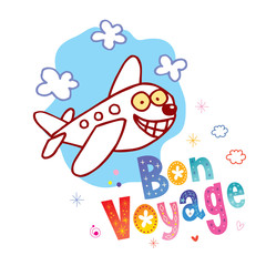 Bon Voyage - have a nice trip - cute airplane character mascot travel tourism illustration 
