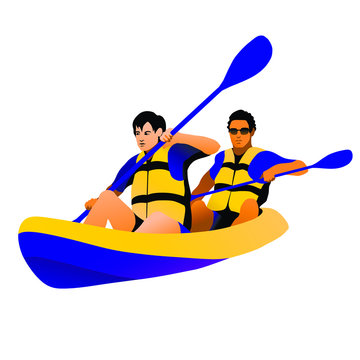 Two persons on a kayak (isolated figure)