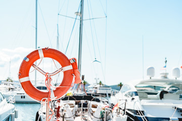 Lifeline closeup and yacht on background