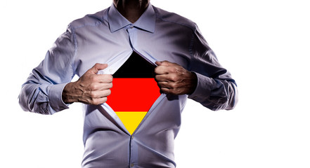 Business man with german flag on white background - 208898204