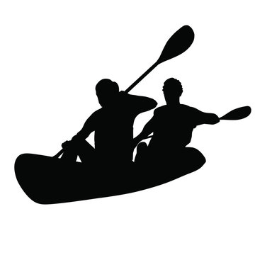 Two persons on a kayak (isolated silhouette)