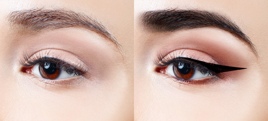 Makeup on eye step by step. Close-up shot.