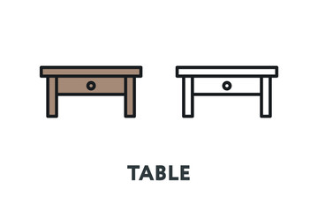 Wood Desk Table.  Interior Furniture Concept. Minimal Color Flat Line Outline Stroke Icon.
