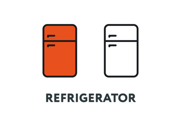 Red Kitchen Refrigerator. Interior Furniture Concept. Minimal Color Flat Line Outline Stroke Icon.