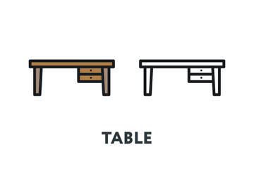 Wood Desk Table.  Interior Furniture Concept. Minimal Color Flat Line Outline Stroke Icon.