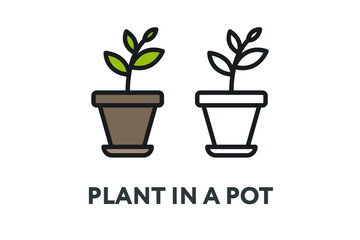 Green Plant in a Pot. Garden Interior Furniture Concept. Minimal Color Flat Line Outline Stroke Icon.