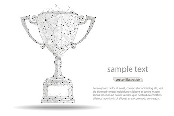 abstract design winner cup , logo isolated from low poly wireframe on white background. Vector abstract polygonal image mash line and point. Digital graphics