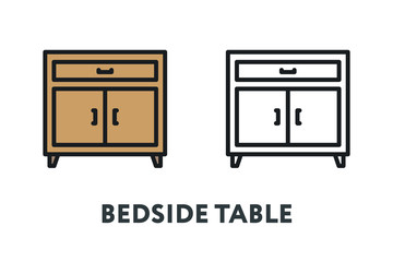 Drawer Bedside Table Cabinet. Interior Furniture Concept. Minimal Color Flat Line Outline Stroke Icon.
