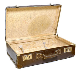 Old suitcase, travel item, luggage or baggage. Vintage suitcase, retro, leather suitcase, isolated...