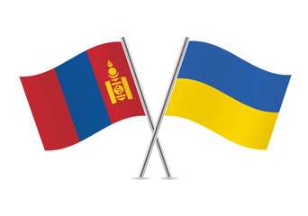 Mongolia and Ukraine flags. Vector illustration.