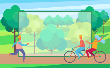 Man on Skate Rollers and Couple on Bicycle in Park