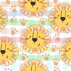 Cute little lion cartoon style. Vector pattern